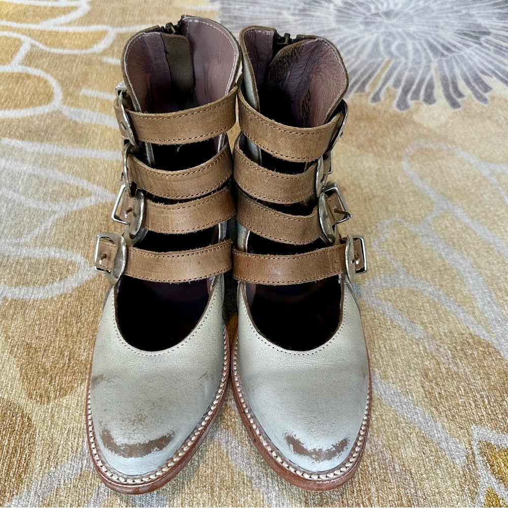Freebird by Steven Brown and Cream Multi-Buckle Ankle Boots